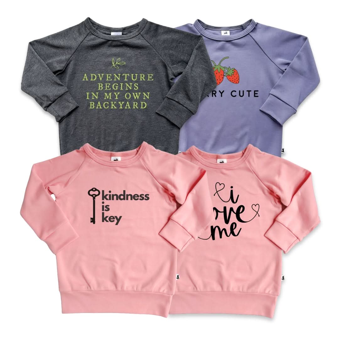 Baby/Kids' Graphic Bamboo Raglan Sleeve Pullover | Kindness Is Key In Rose