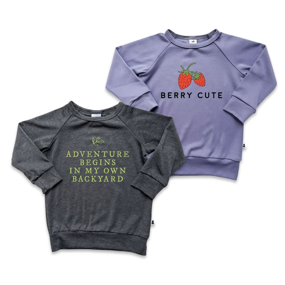 Youth Graphic Bamboo Raglan Sleeve Pullover | Berry Cute In Dusty Lilac