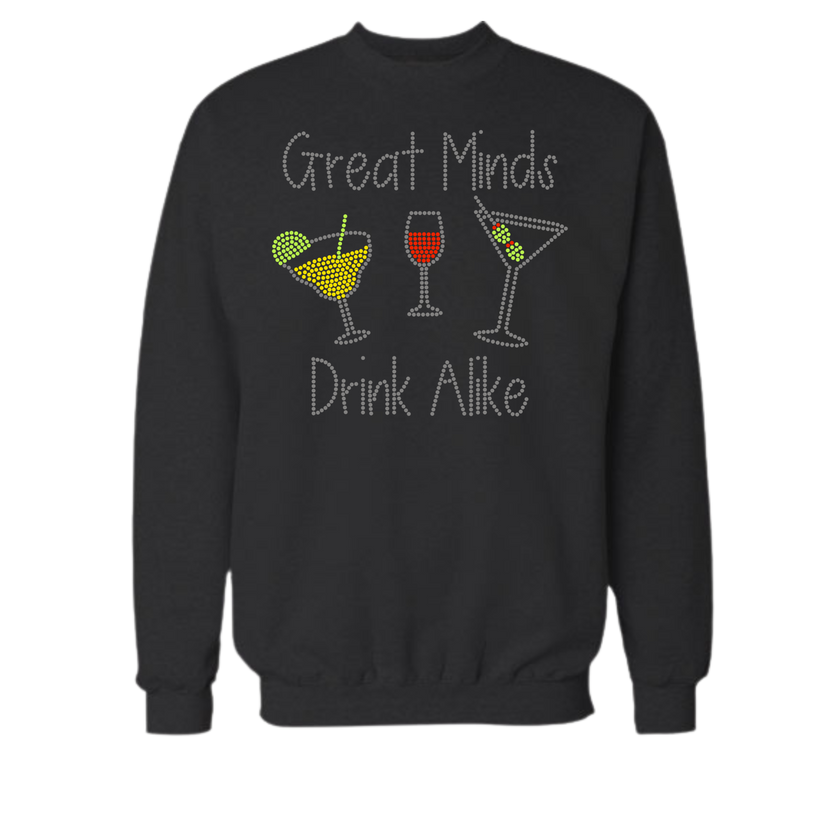 Great Minds Drink Alike Rhinestone Shirt – Funny Wine Sparkle Bling Tee | Blingdazzel