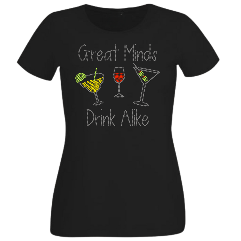Great Minds Drink Alike Rhinestone Shirt – Funny Wine Sparkle Bling Tee | Blingdazzel