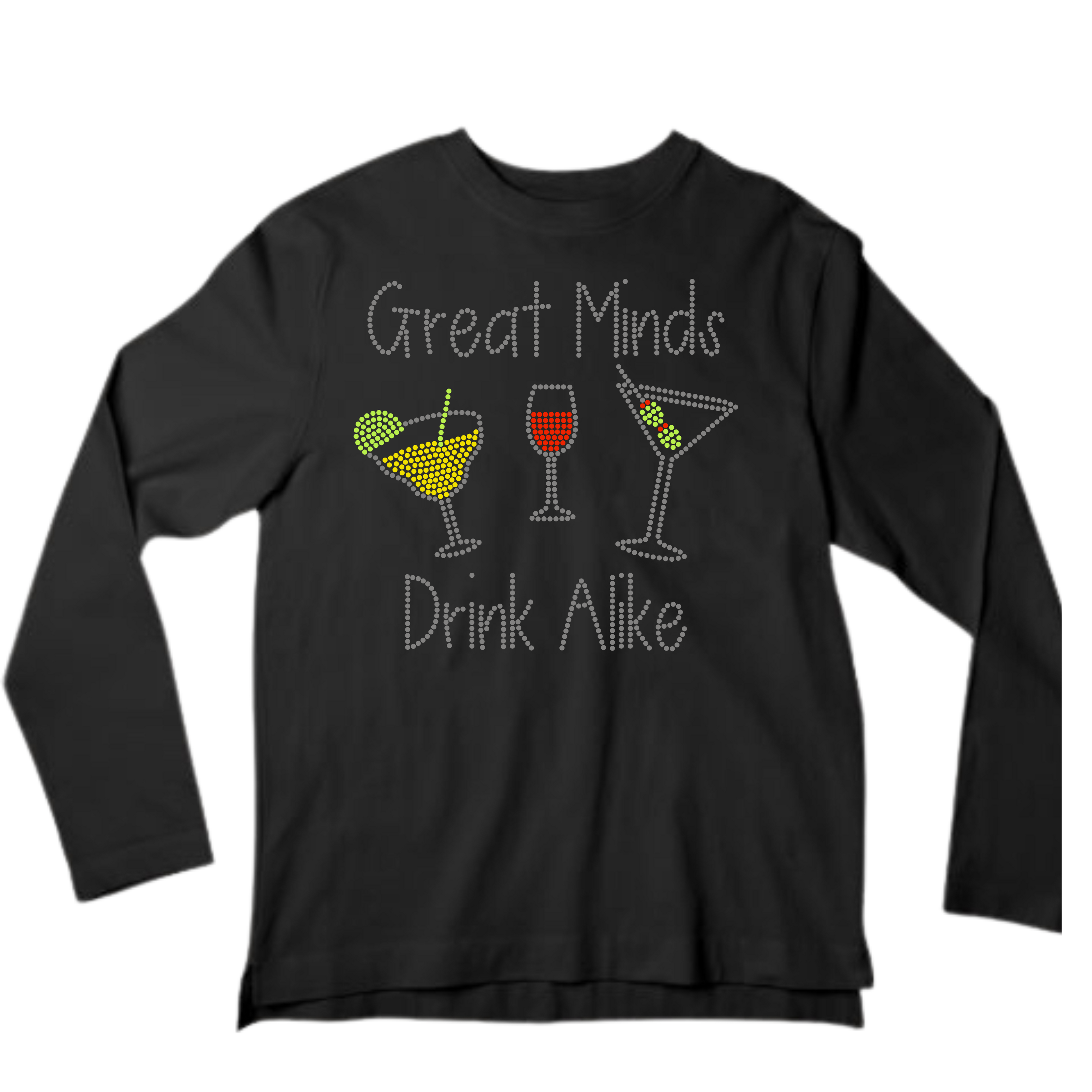 Great Minds Drink Alike Rhinestone Shirt – Funny Wine Sparkle Bling Tee | Blingdazzel