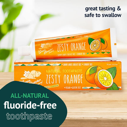 Green Beaver Company - Toothpaste Zesty Orange-All Natural Organic , Vegan, Fluoride Free & Gluten Free