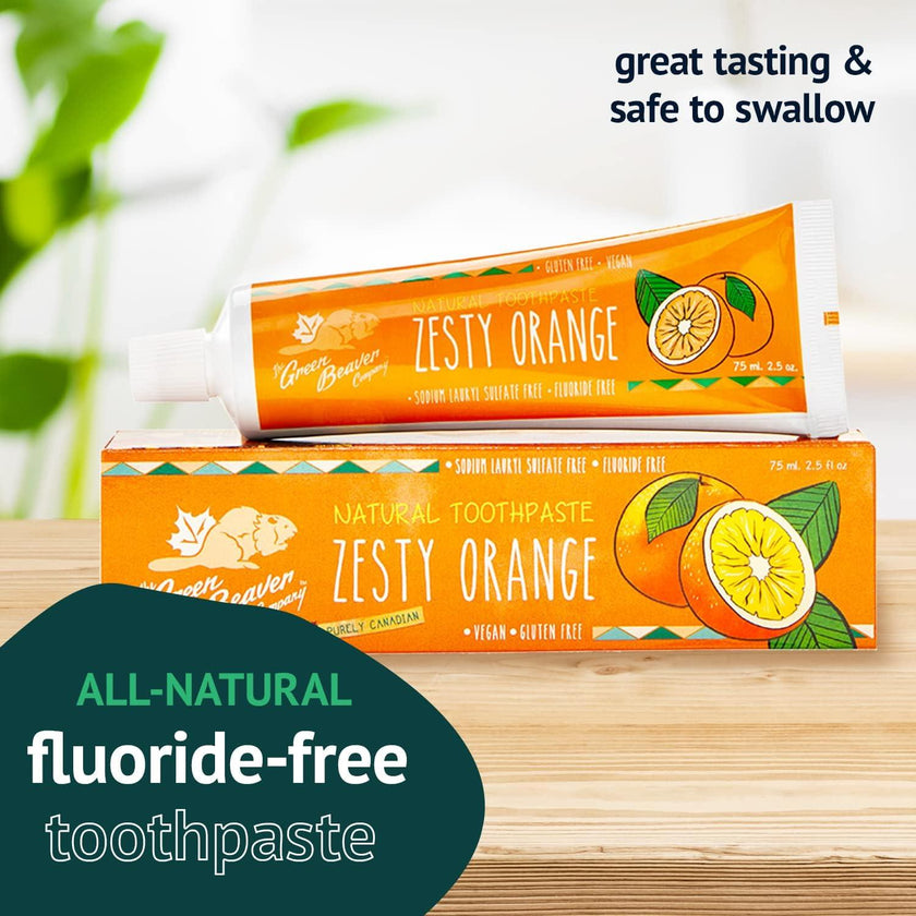 Green Beaver Company - Toothpaste Zesty Orange-All Natural Organic , Vegan, Fluoride Free & Gluten Free