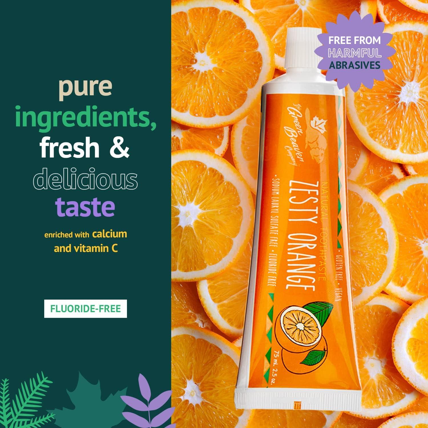 Green Beaver Company - Toothpaste Zesty Orange-All Natural Organic , Vegan, Fluoride Free & Gluten Free