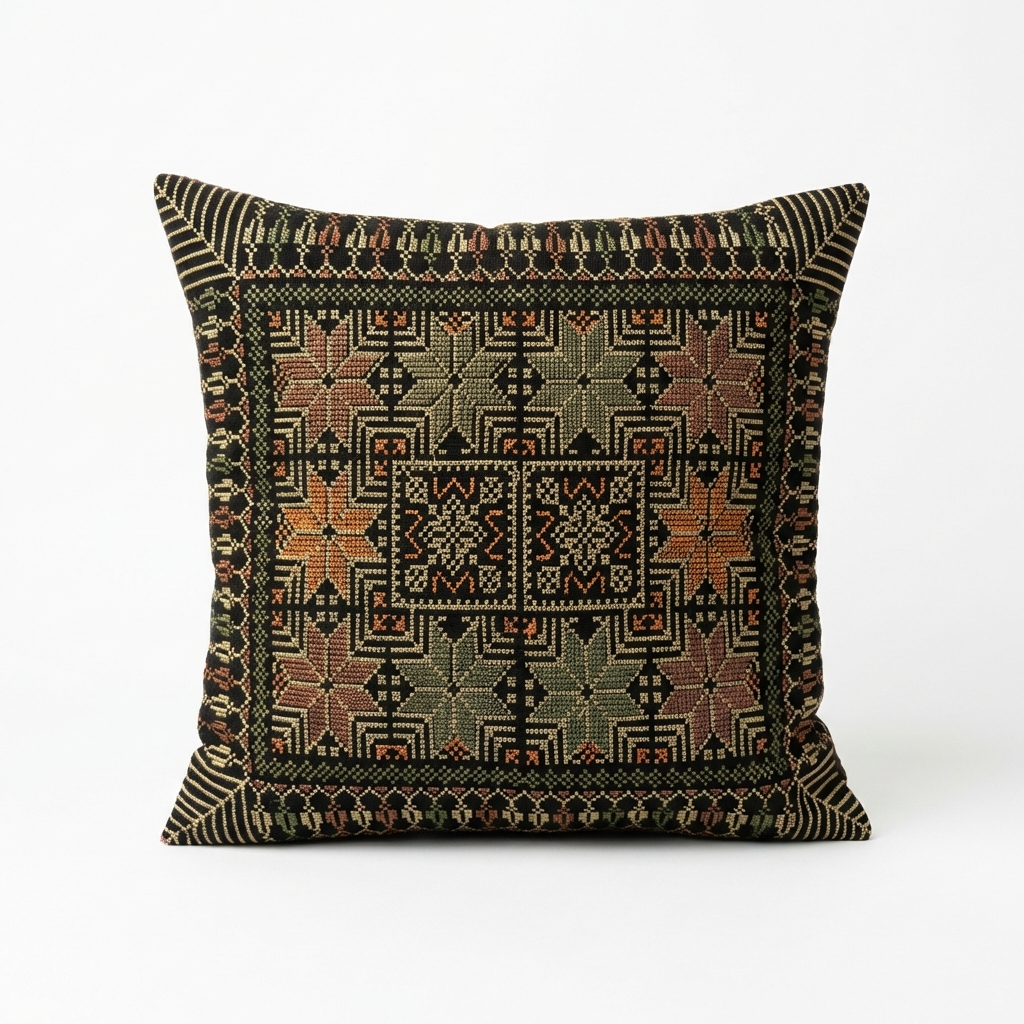 Green & Gold Tatreez Cushion Cover – Palestinian Textile
