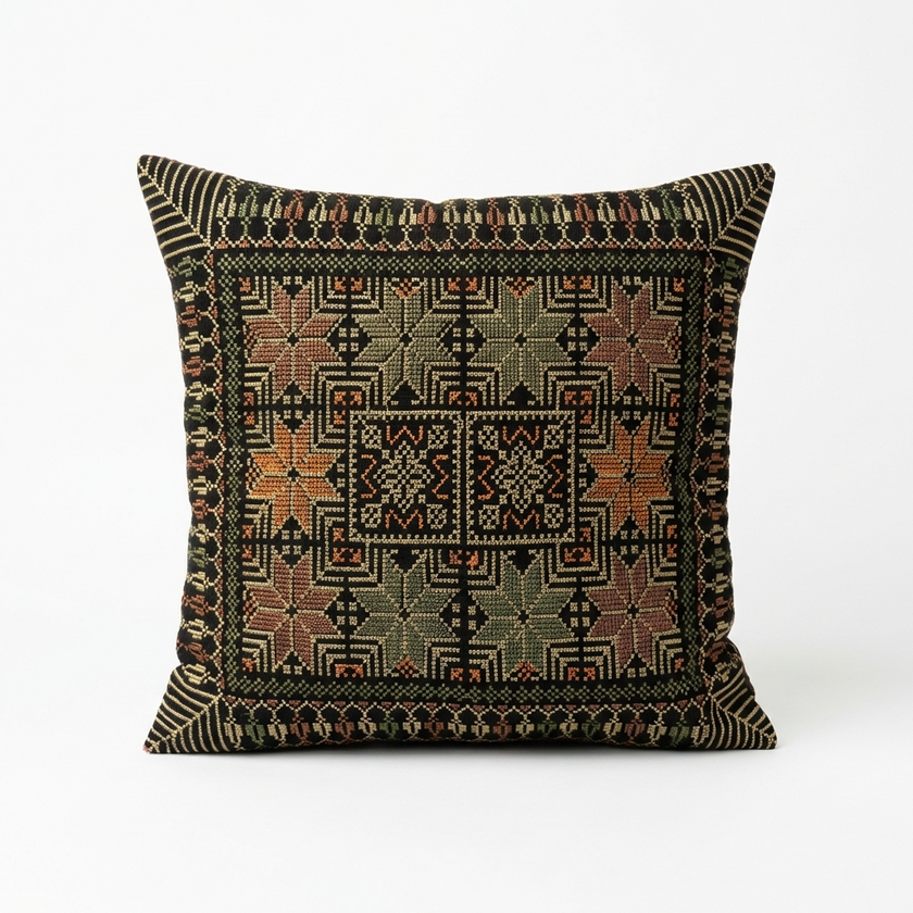 Green & Gold Tatreez Cushion Cover – Palestinian Textile