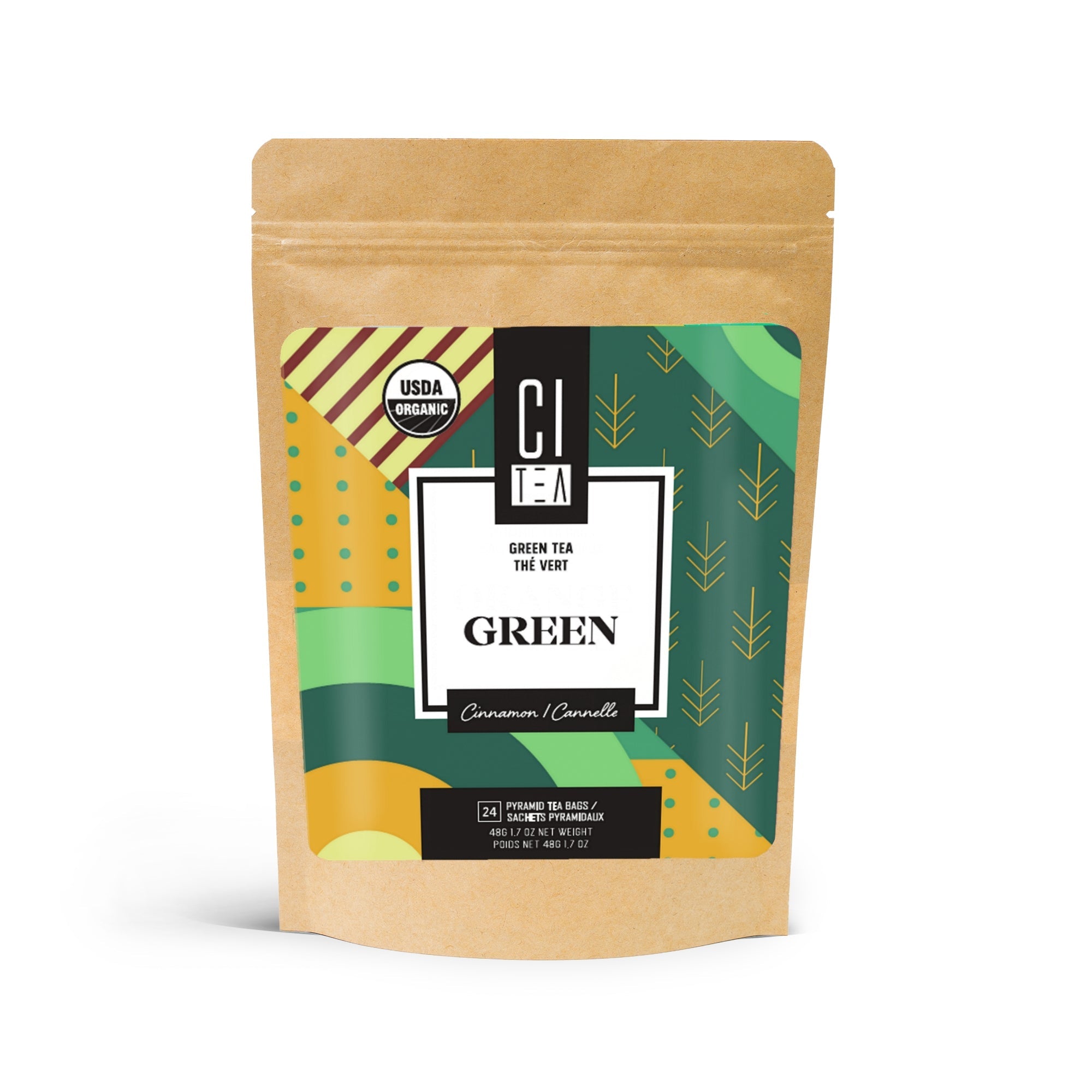 Thé vert bio à la cannelle - 24 sachets de thé en forme de pyramide