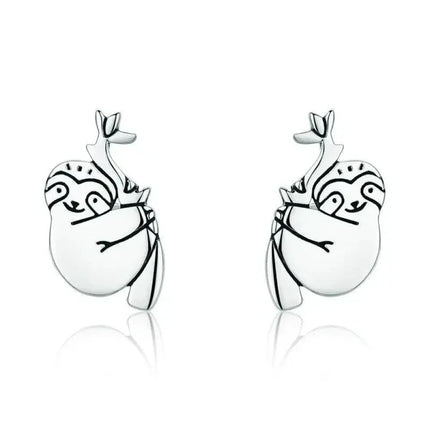 Adorable Sloth Stud Earrings In Sterling Silver - Cute Animal Jewelry