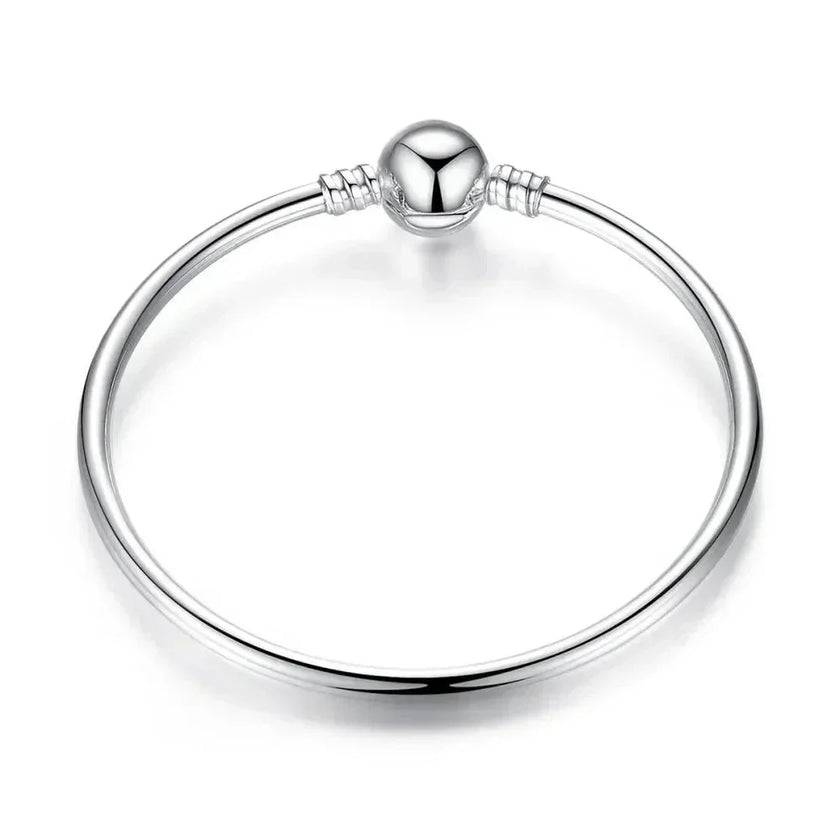 Sterling Silver Snake Chain Bangle Bracelet with CZ Pavé