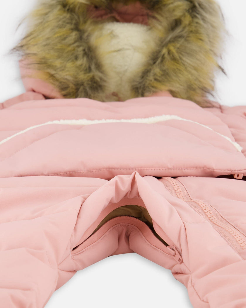 One-Piece Baby Snug Snowsuit Designed For Car Seat Pink