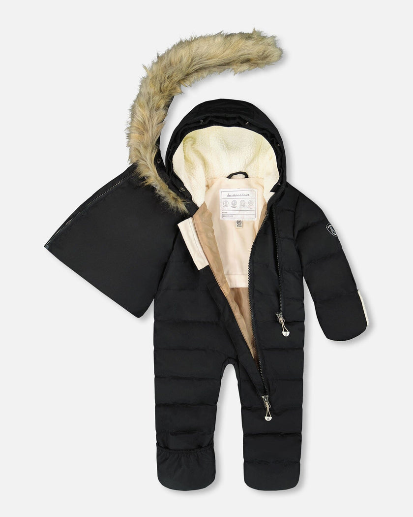 One-Piece Baby Snug Snowsuit Designed For Car Seat Black