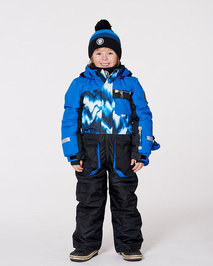 One-Piece Play Snowsuit With Print And Colorblocking Black