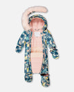 One-Piece Baby Play Snowsuit Designed For Car Seat Green Cat Print