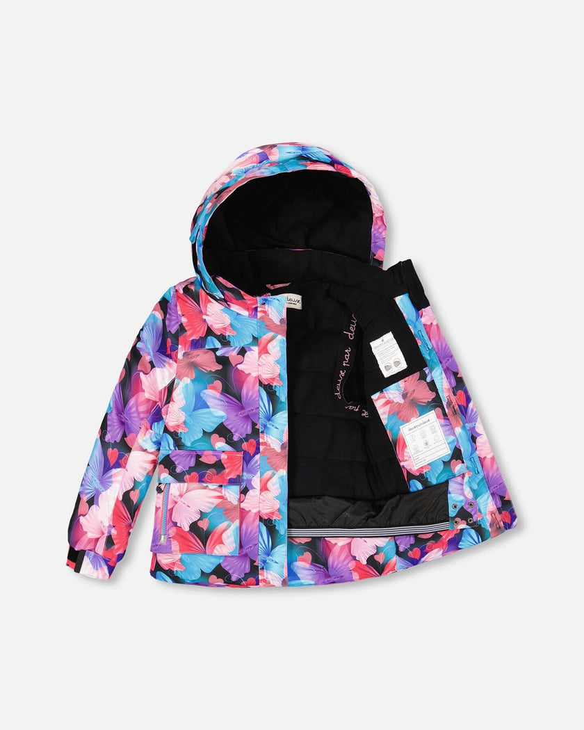 Two-Piece Play Snowsuit Flash Coral With Butterfly Print Jacket