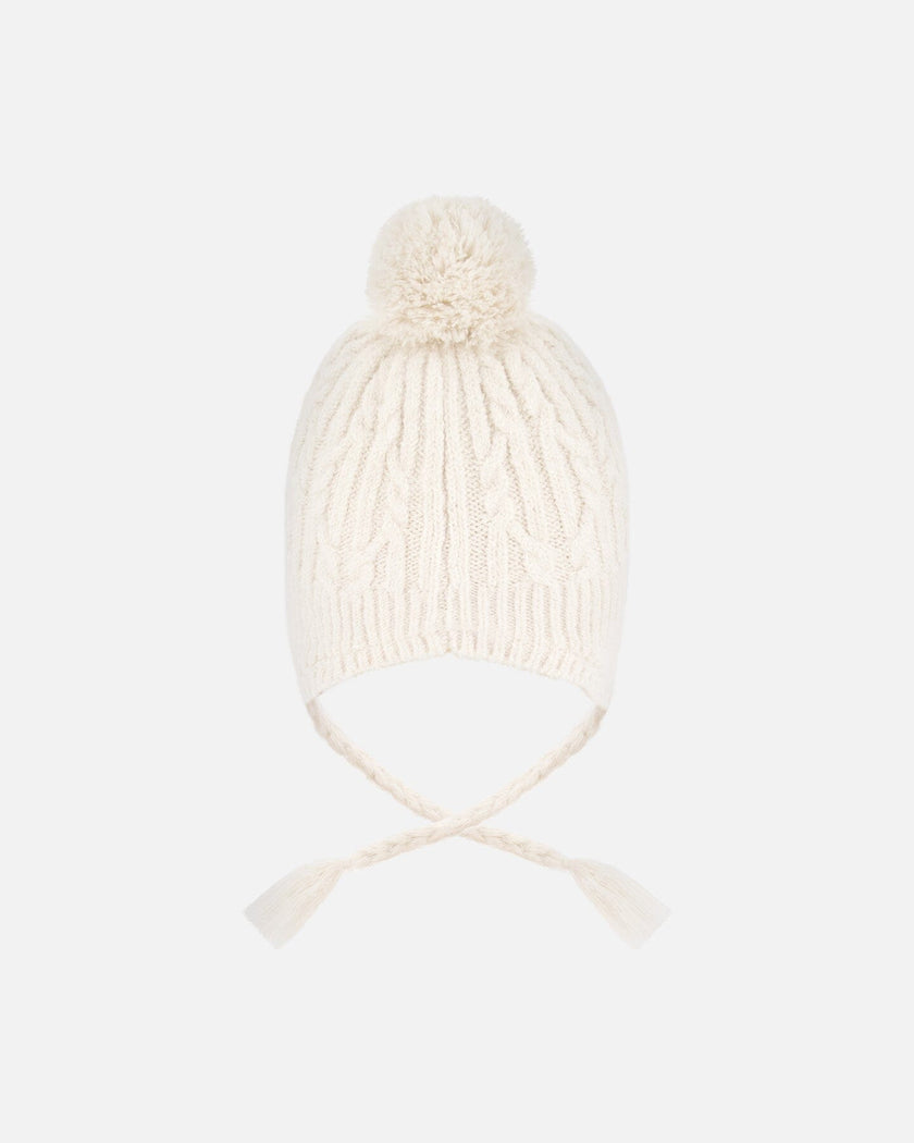 Lined Winter Hat With Pompom Off-White