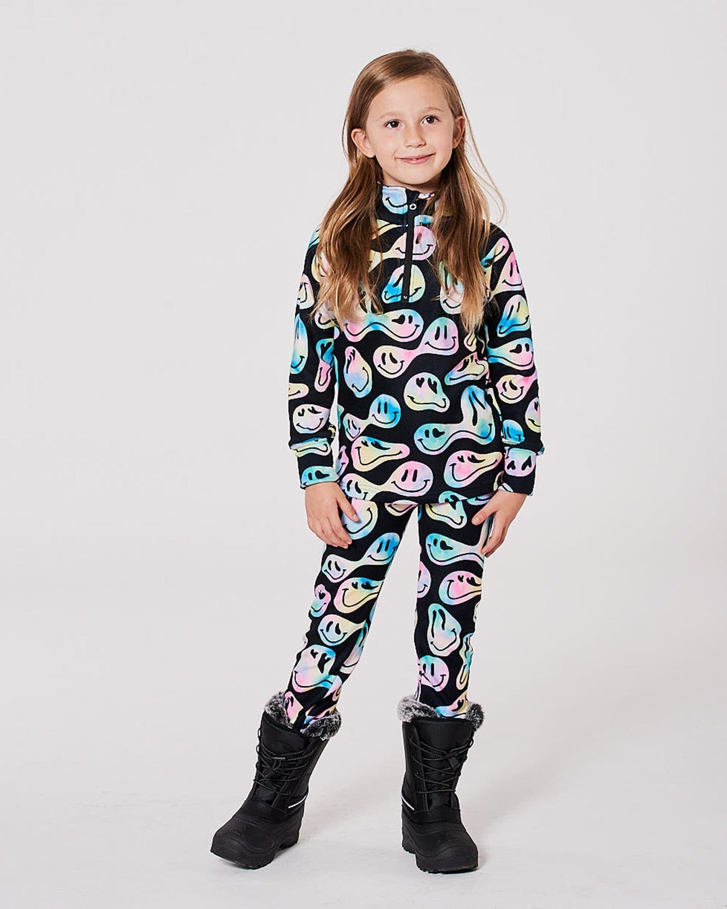 Two-Piece Thermal Underwear Set Smiley Face Girl