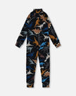 Two-Piece Thermal Underwear Seat Black Dinosaur Print