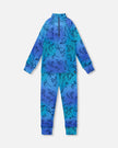 Two-Piece Thermal Underwear Set Blue Gradient Dinosaur Print