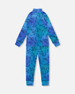 Two-Piece Thermal Underwear Set Blue Gradient Dinosaur Print