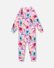 One-Piece Thermal Underwear Pink Watercolor Flower Print