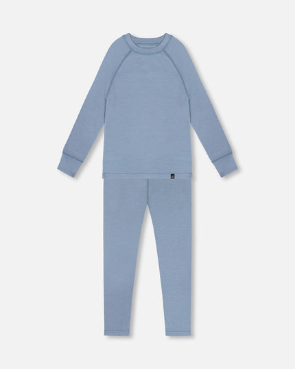 Merino Wool Base Layer Set Blue Gray