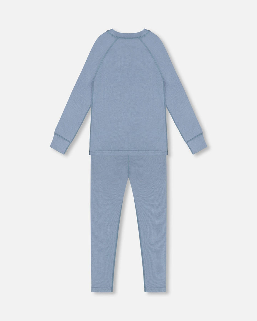 Merino Wool Base Layer Set Blue Gray