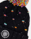 Lined Knit Pompom Hat Black And Multicolor With Little Sequins