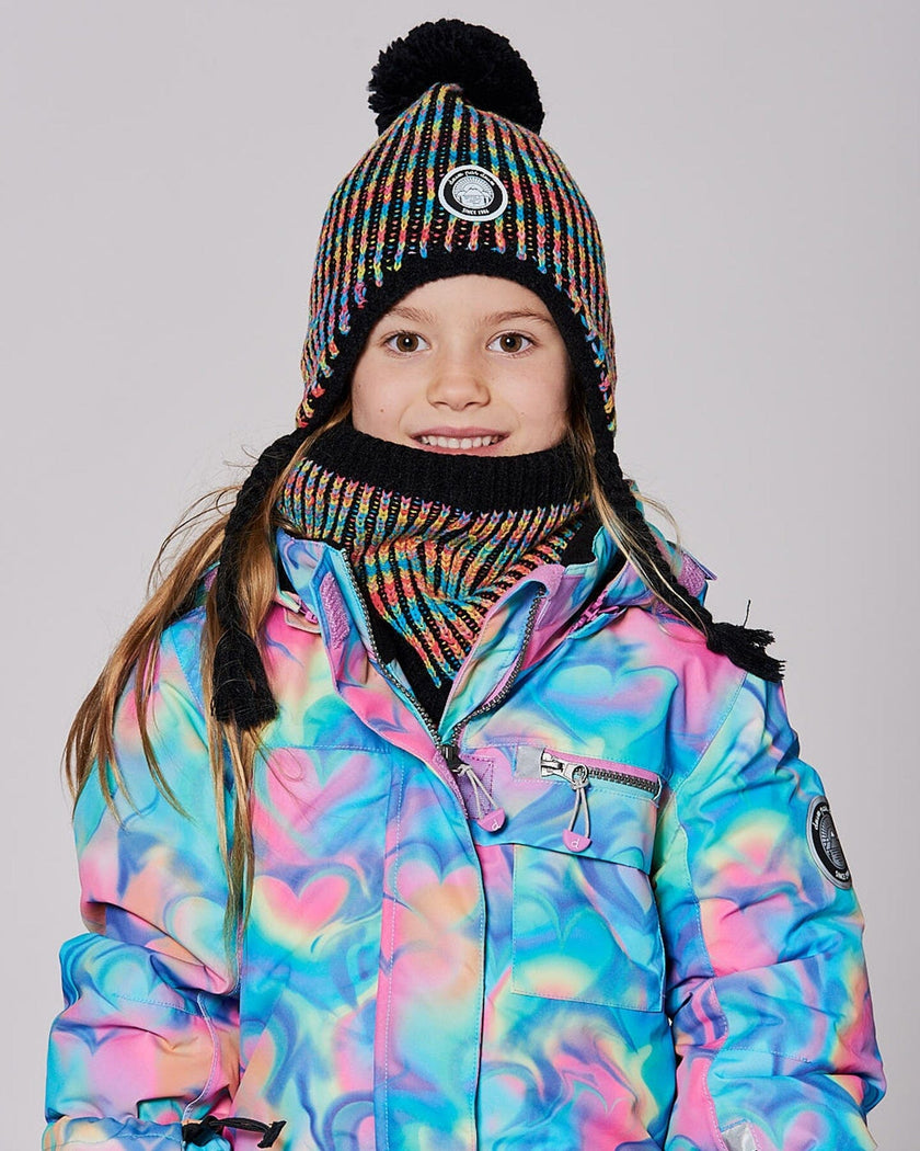 Lined Peruvian Knit Pompom Hat Black And Multicolor