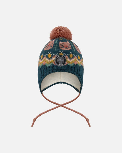 Lined Peruvian Knit Pompom Hat Green And Pink