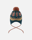 Lined Peruvian Knit Pompom Hat Green And Pink