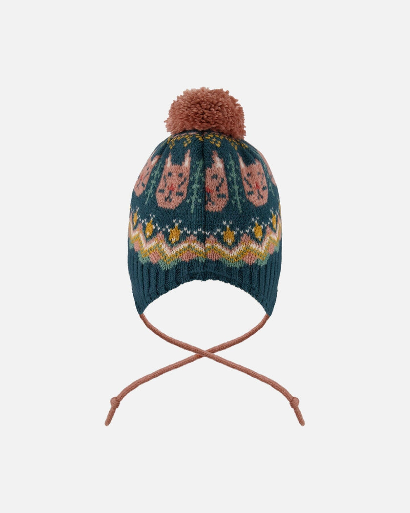 Lined Peruvian Knit Pompom Hat Green And Pink