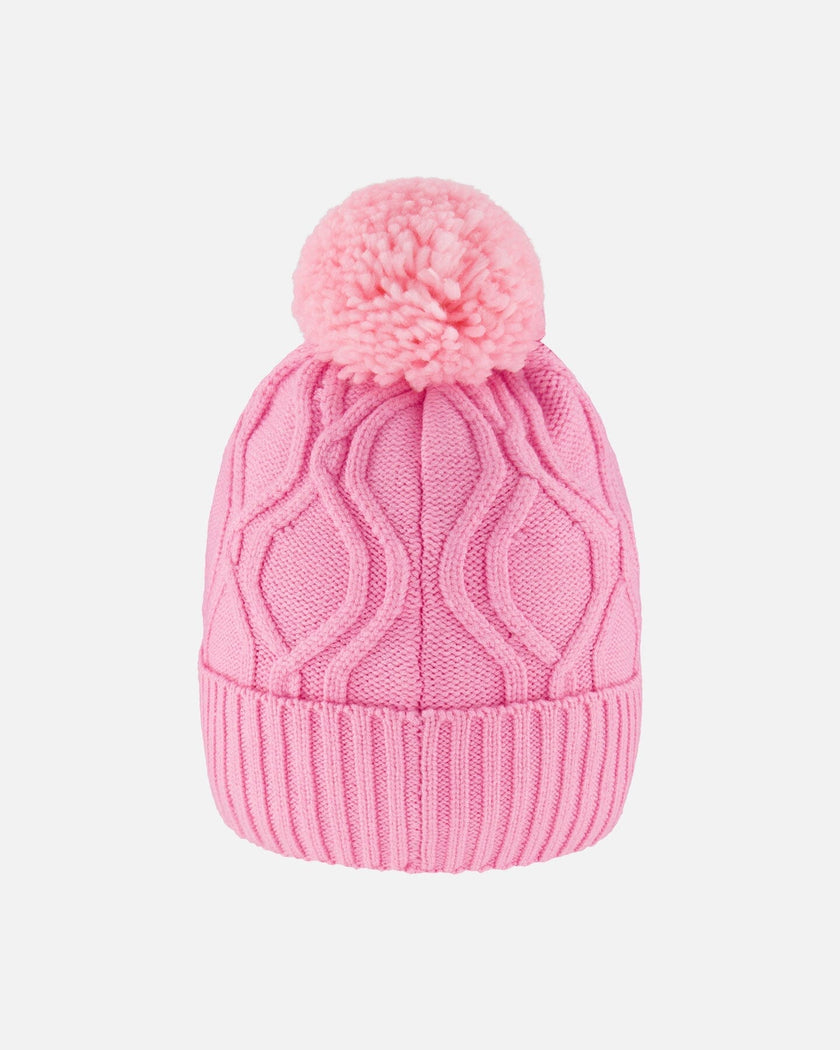Lined Knit Pompom Hat Pink
