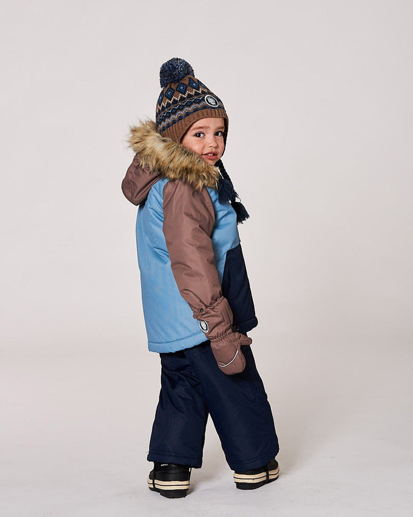 Lined Peruvian Knit Pompom Hat Taupe And Navy