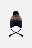 Lined Peruvian Knit Hat With Pompom Taupe And Navy