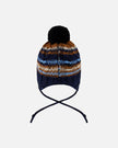 Lined Peruvian Knit Winter Hat With Pompom Taupe And Navy