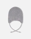 Lined Baby Knit Hat With Ears And Strings Heather Gray