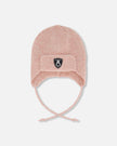 Lined Baby Knit Hat With Ears And Strings Dusty Pink
