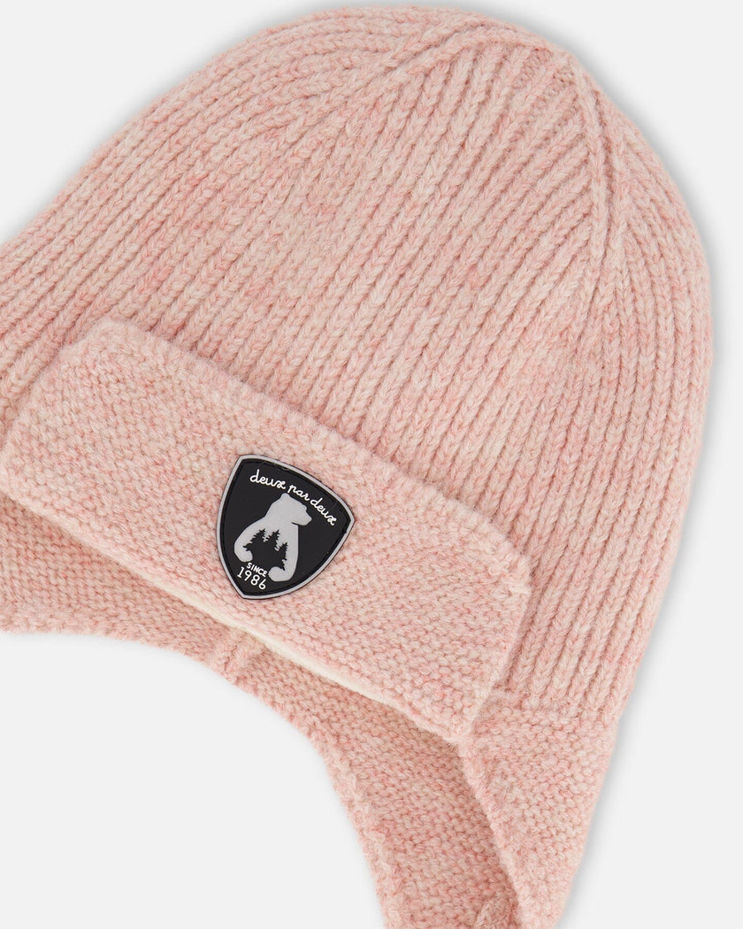 Lined Baby Knit Hat With Ears And Strings Dusty Pink
