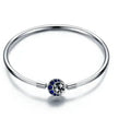 Sterling Silver Snake Chain Bangle Bracelet with CZ Pavé
