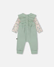 Organic Cotton Bodysuit And Sleeveless Overalls Set Jade Green