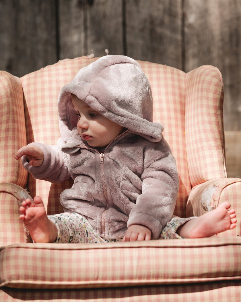 Hooded Zip Plush Jacket Neutral Purple