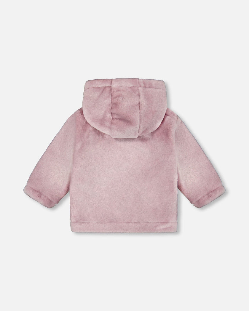Hooded Zip Plush Jacket Neutral Purple