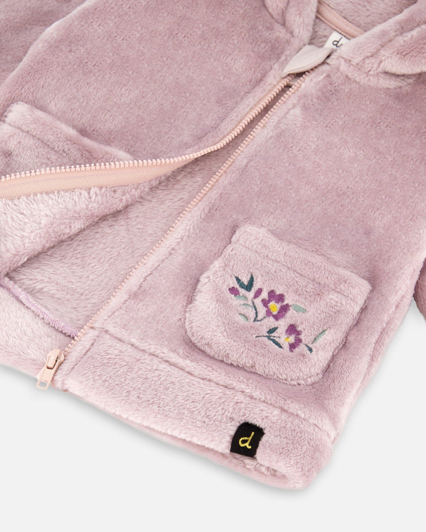 Hooded Zip Plush Jacket Neutral Purple
