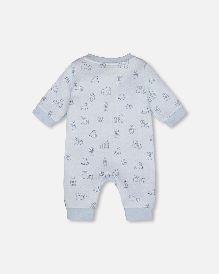 Organic Cotton One-Piece And Baby Romper Blue Bear Print