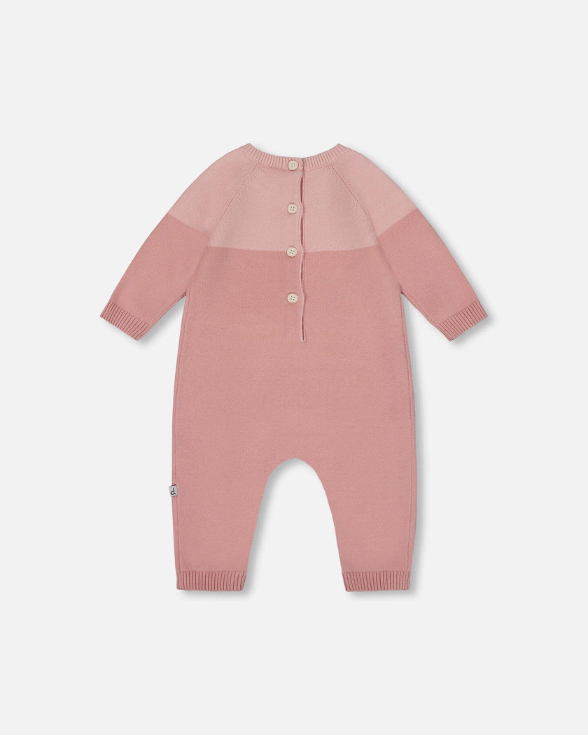 Knitted Bi-Color Cat Romper Old Pink