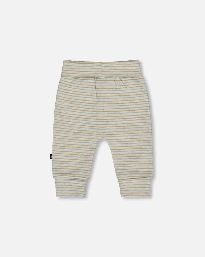 Organic Cotton Evolutive Pants Striped Heather Beige And Gray
