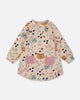Glittering French Terry Dress Beige Printed Cat