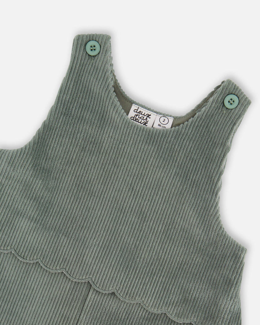 Stretch Velour Faux-Layered Overalls Jade Green