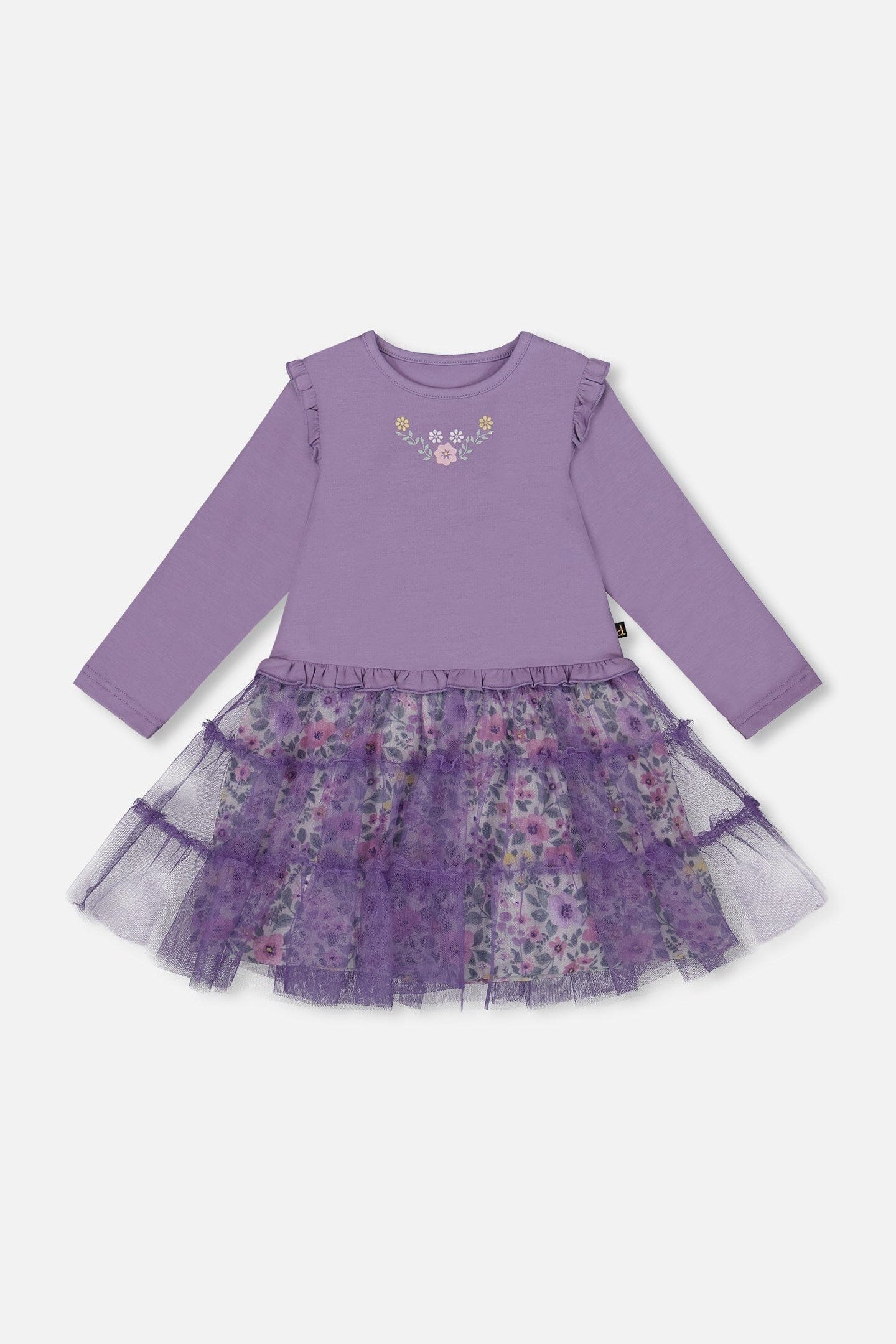 Bi-Material Dress With Muslin And Mesh Skirt Purple Gray