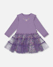 Bi-Material Dress With Muslin And Mesh Skirt Purple Gray